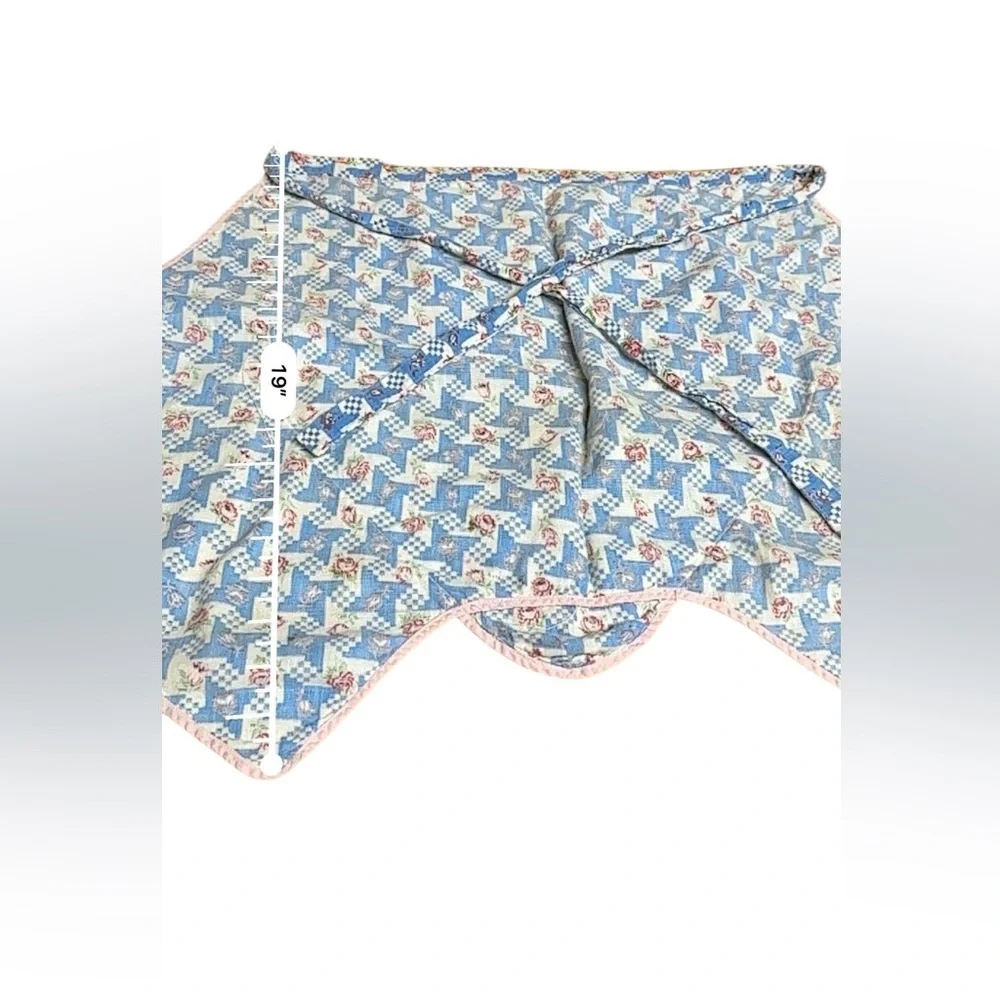 Vintage Waist Tie Apron Floral with Pocket Blue Red White And Green